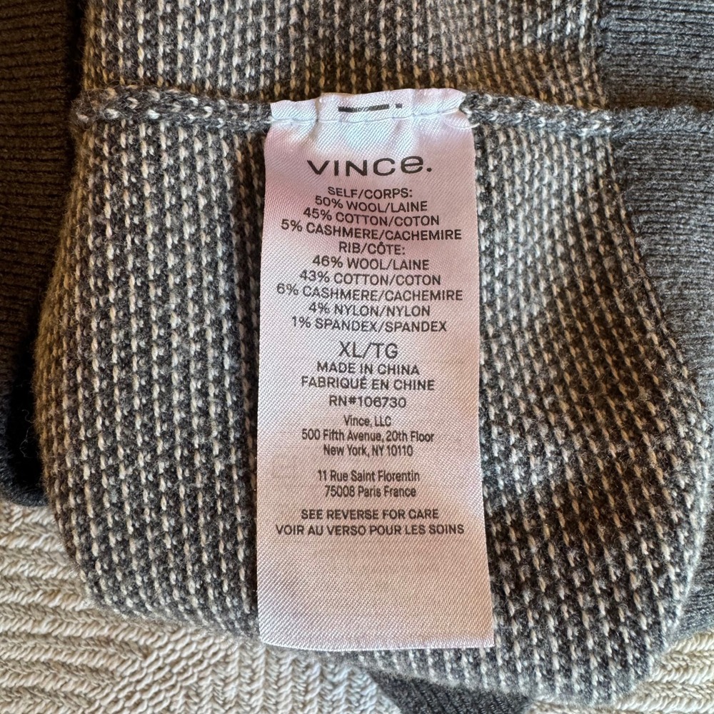 Vince Birdseye Jacquard Wool Blend Cashmere Crewneck Sweater Mens XL Grey - Picture 6 of 9